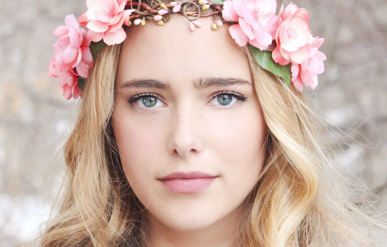 Photo wallpaper look, girl, portrait, blonde, wreath