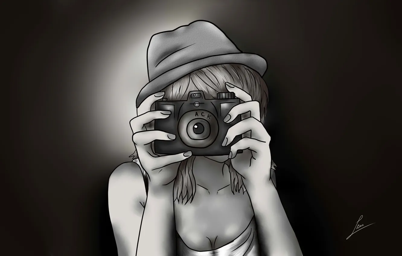 Photo wallpaper girl, figure, hat, anime, hands, the camera, comics