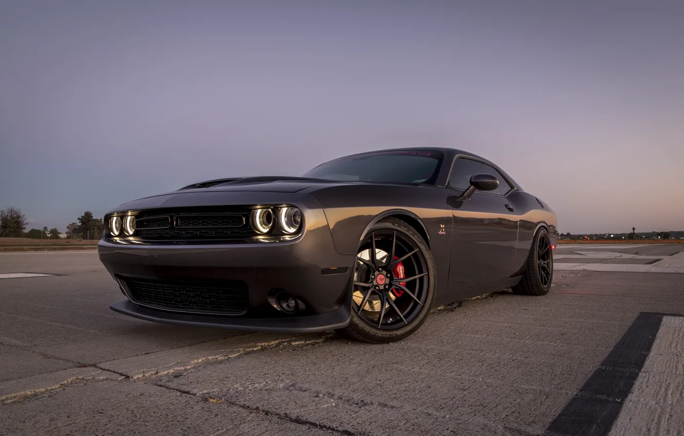 Photo wallpaper Dodge, Challenger, Black, 430, Satin, 20, V-FE