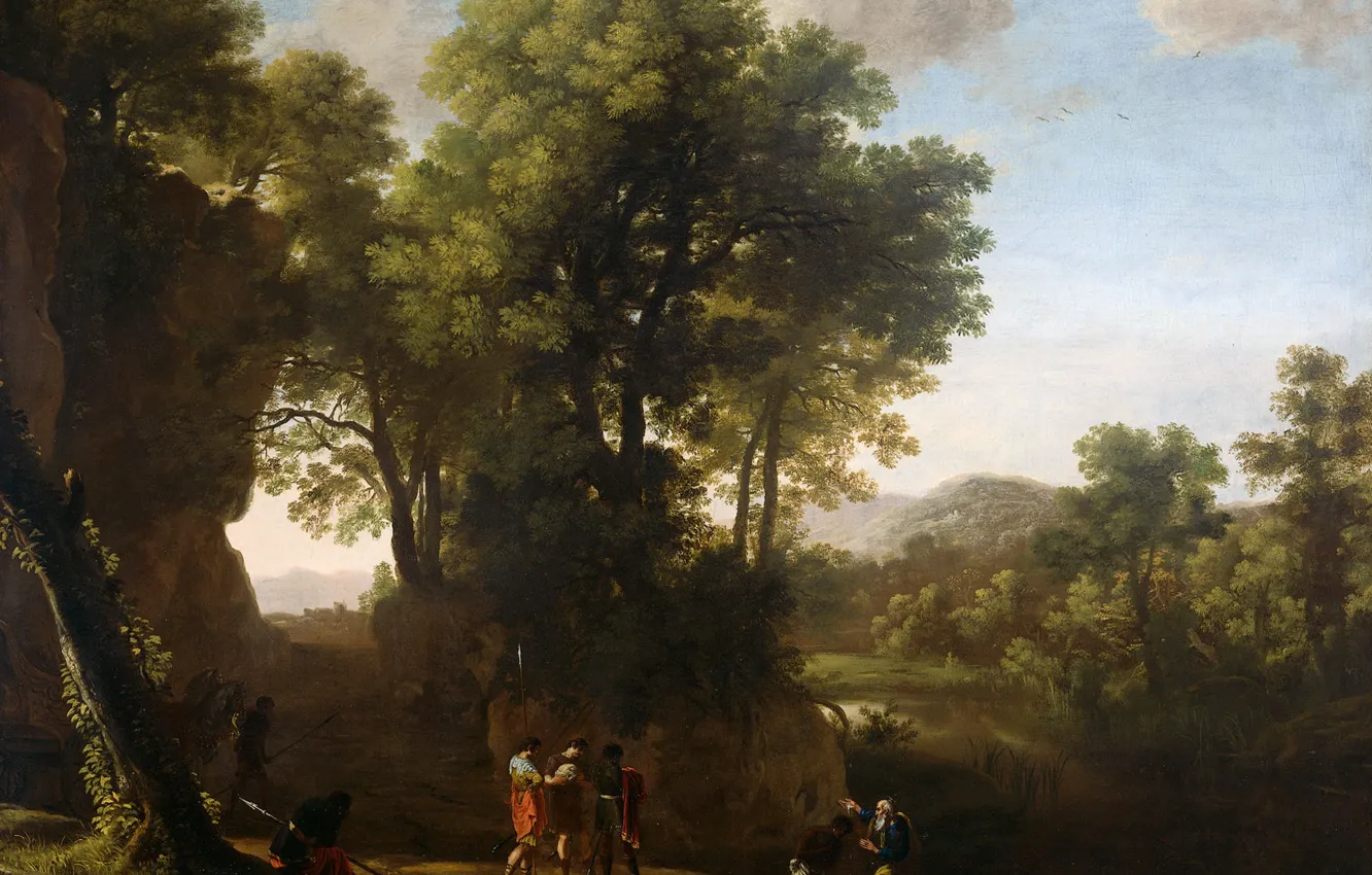 Photo wallpaper oil, picture, canvas, 1639, Herman van Swanevelt, Herman van Swanevelt, Landscape with the Baptism of …