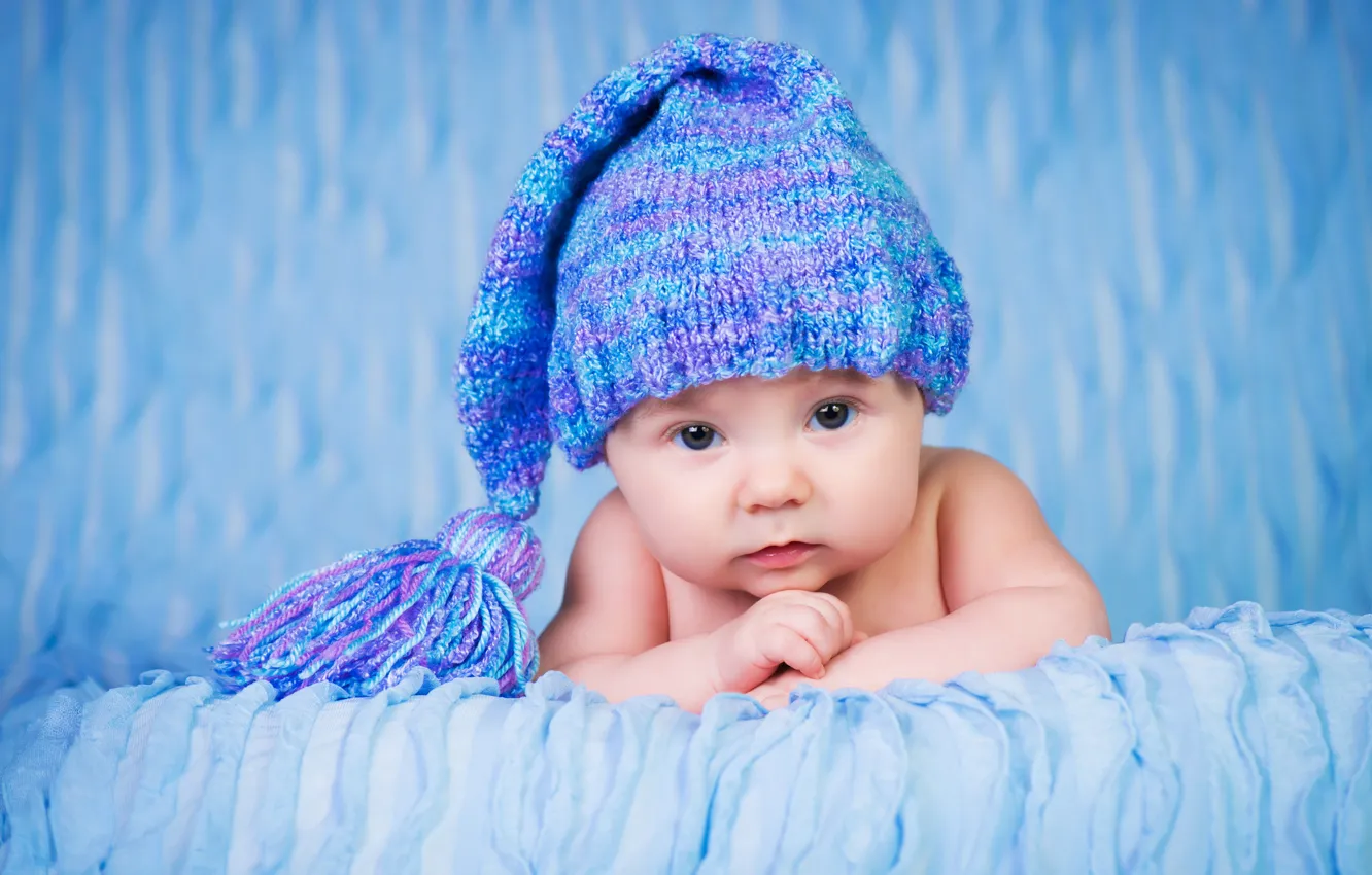 Photo wallpaper look, hat, child, small, hat, winter, baby, Infants