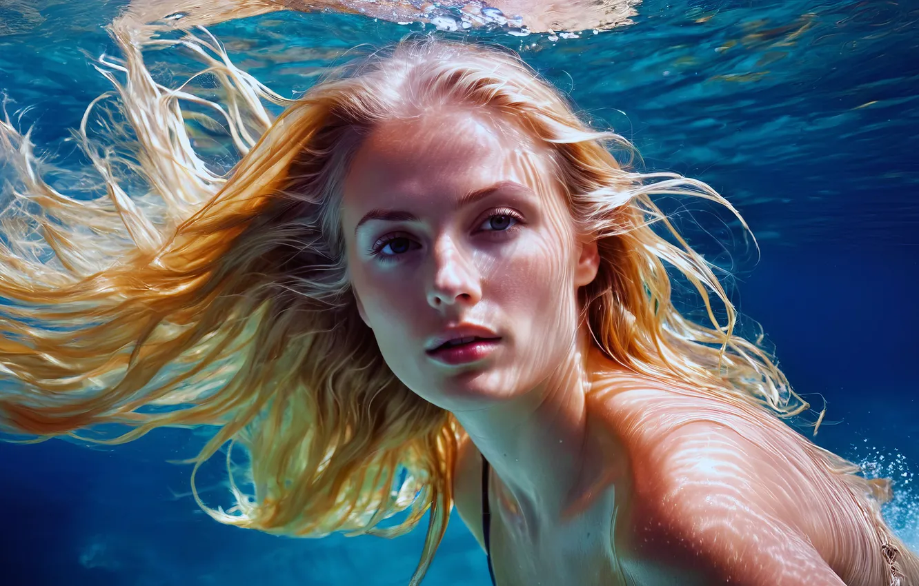 Photo wallpaper look, water, girl, face, pose, portrait, bathing, blonde