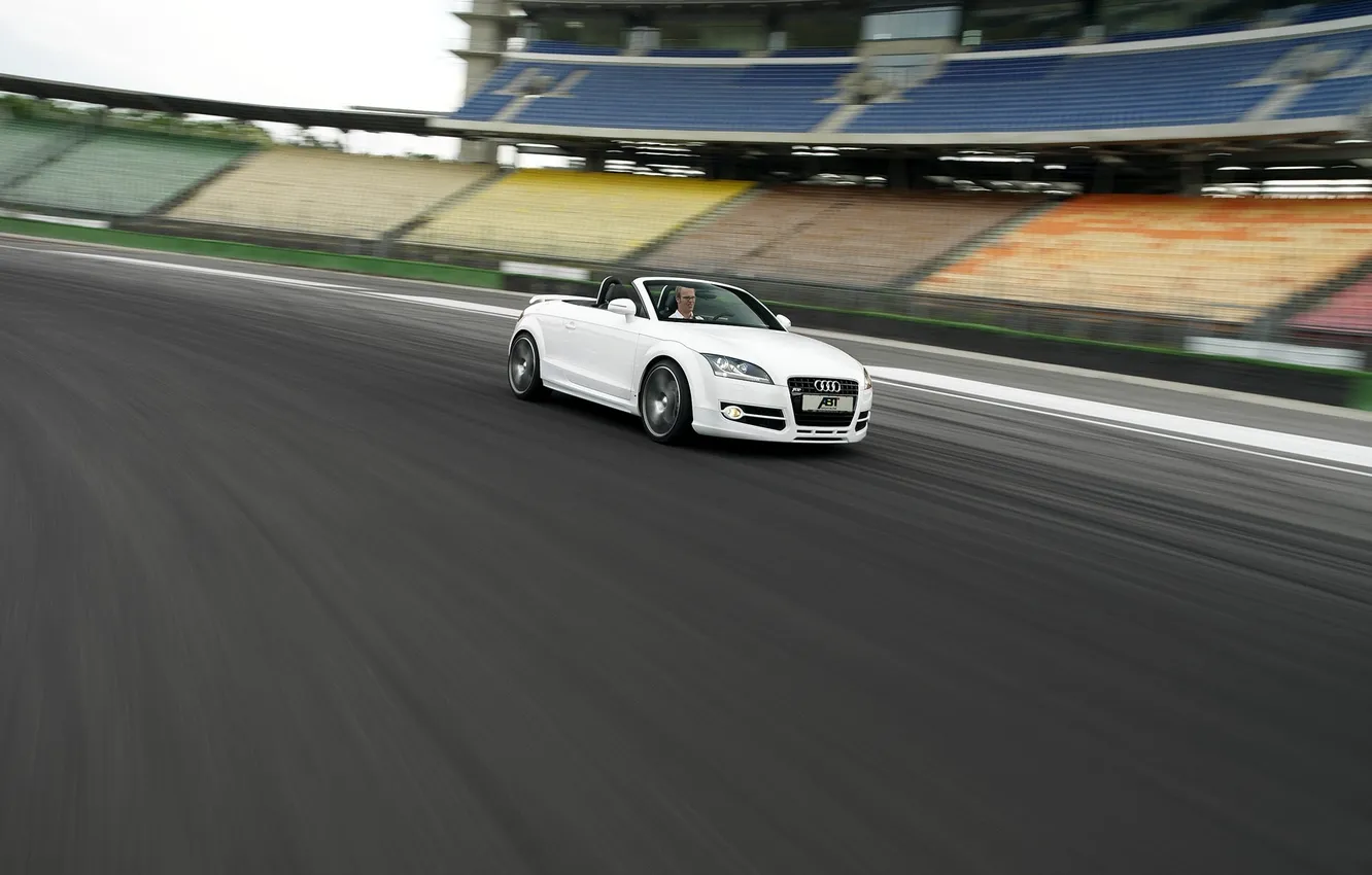 Photo wallpaper machine, white, Audi, Audi, track, in motion, tribune, ABBOT