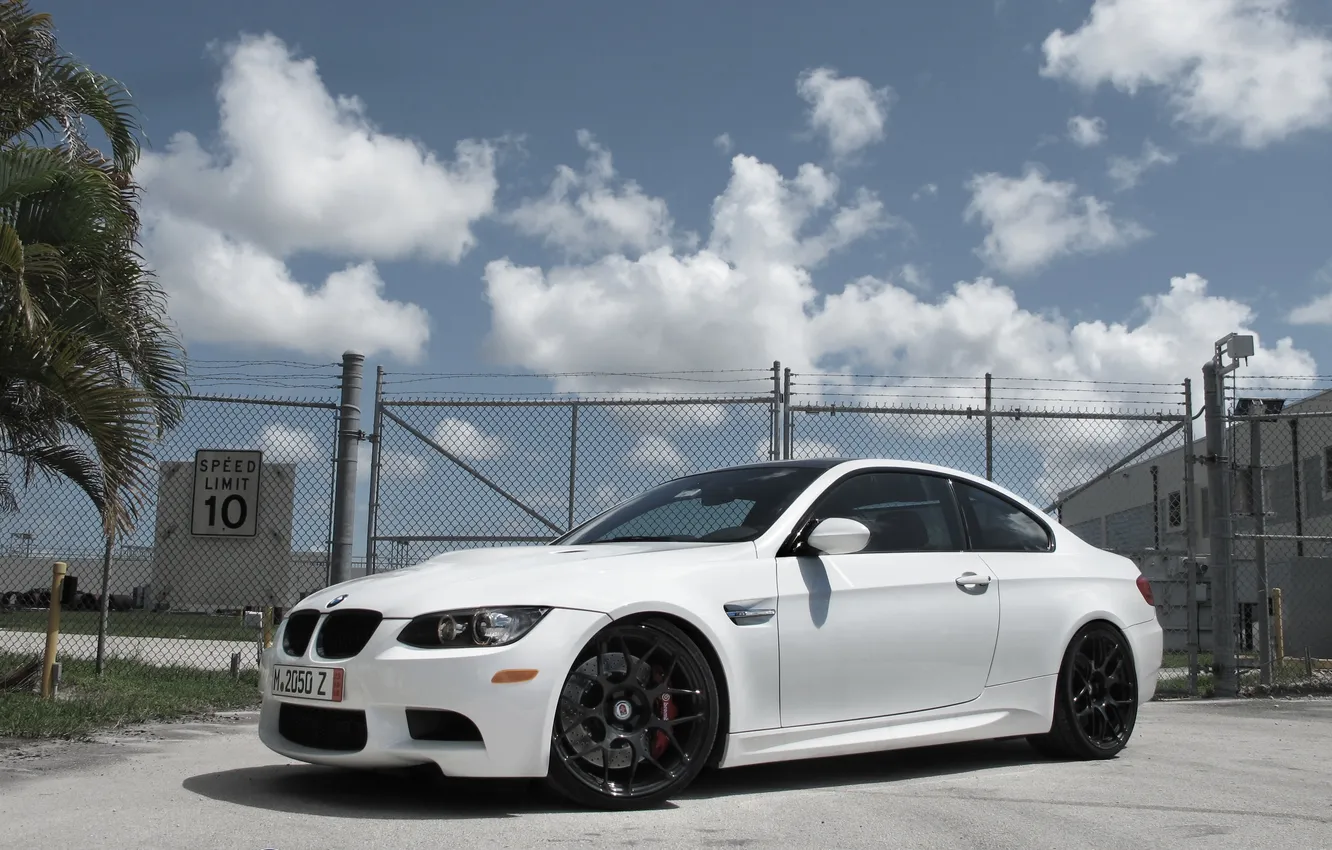 Photo wallpaper white, the sky, BMW, Miami, BMW, the fence, white, Miami