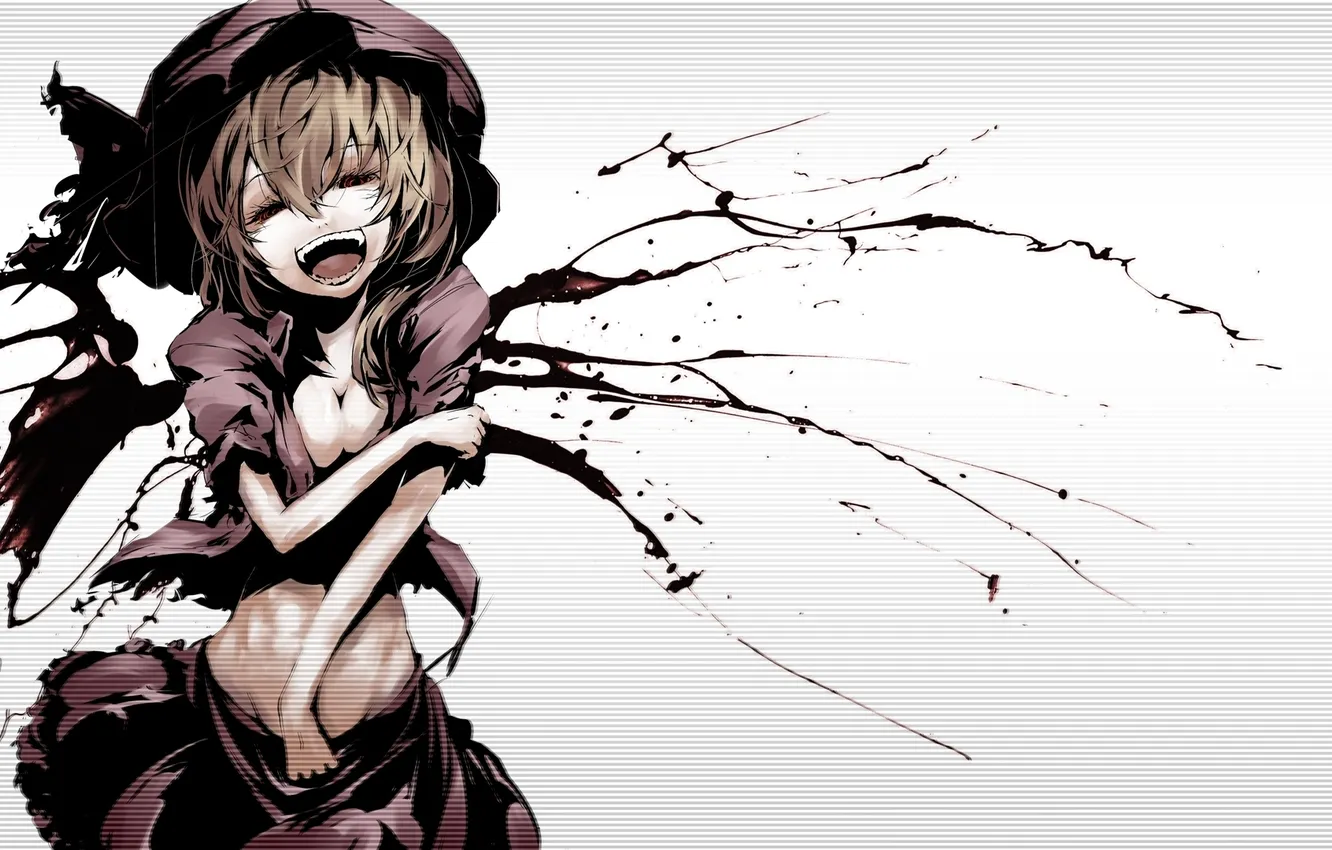 Photo wallpaper girl, smile, blood, splash, delight
