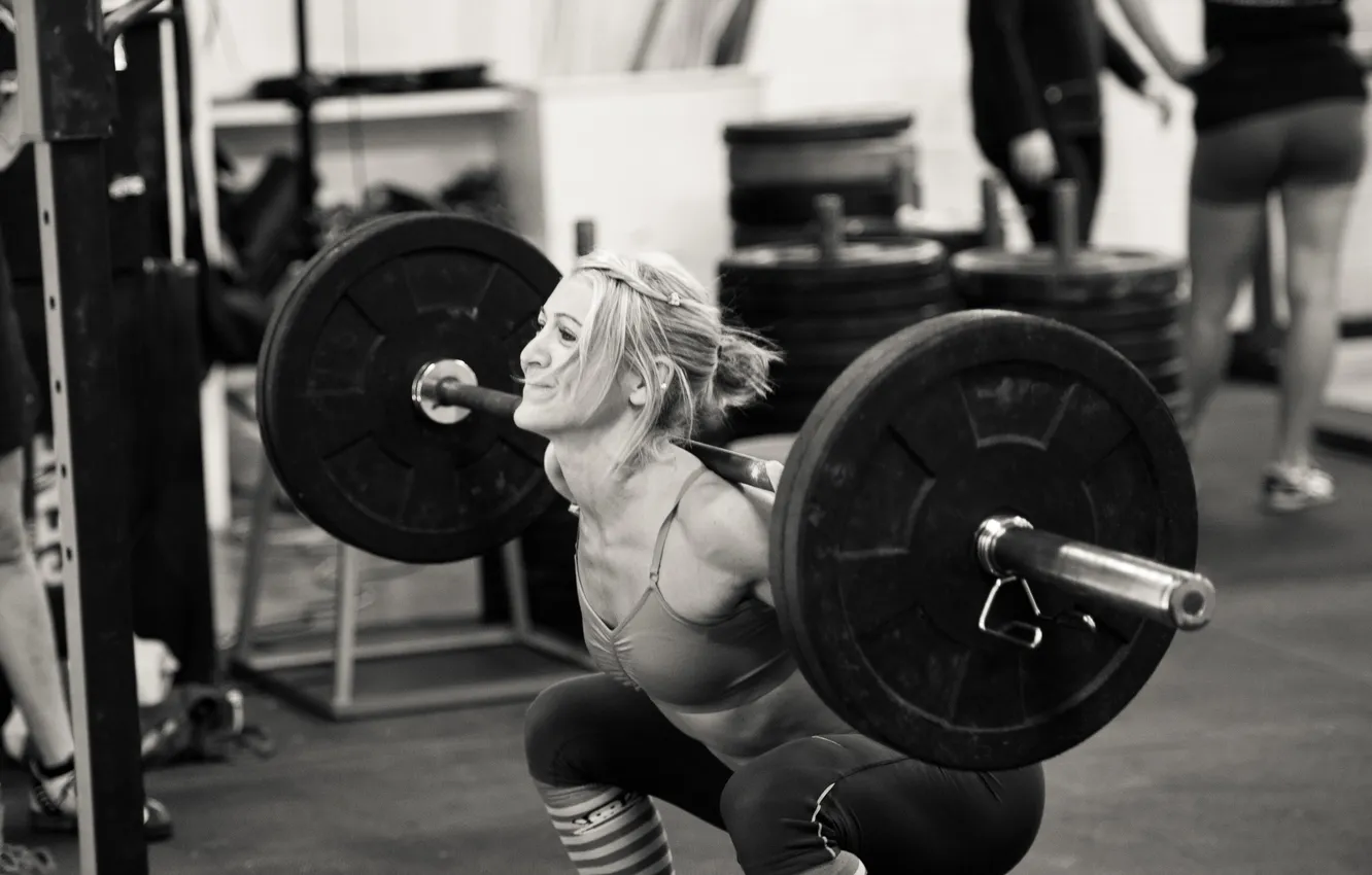 Photo wallpaper female, gym, crossfit, weight lifting, leg exercises