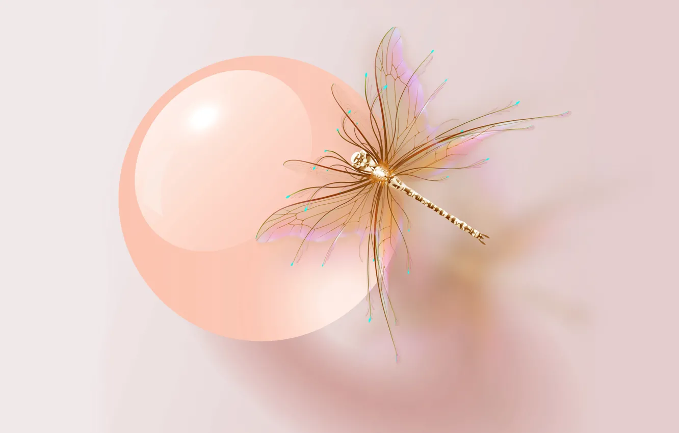Photo wallpaper pink, dragonfly, cristal ball