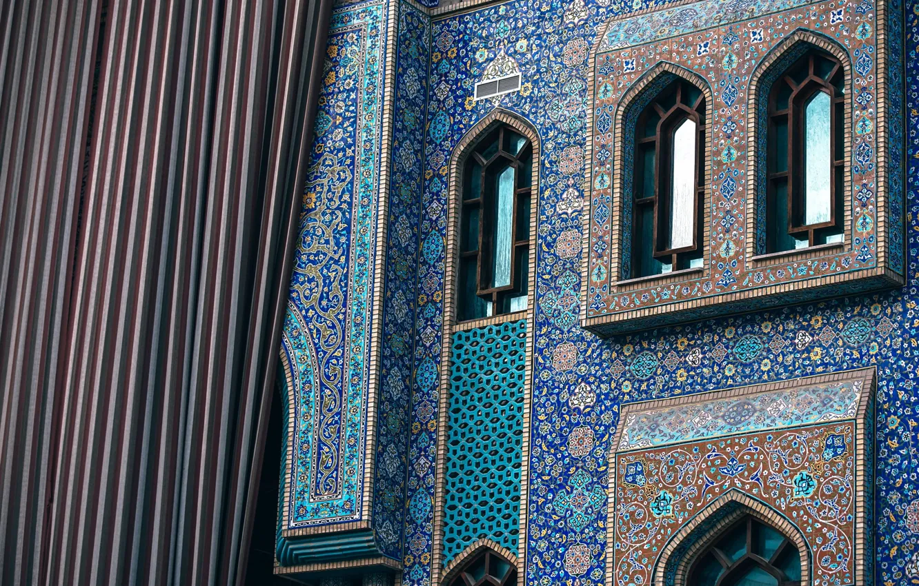 Photo wallpaper light, wall, flower, design, blue, window, peaceful, islam