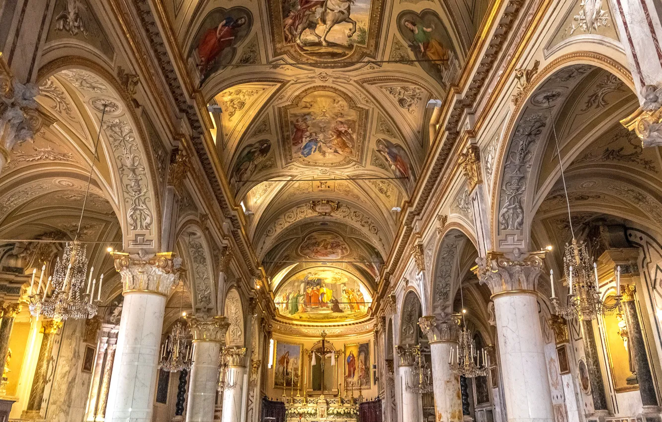 Photo wallpaper Italy, columns, architecture, religion, painting, Portofino, the nave, the Church of San Martino