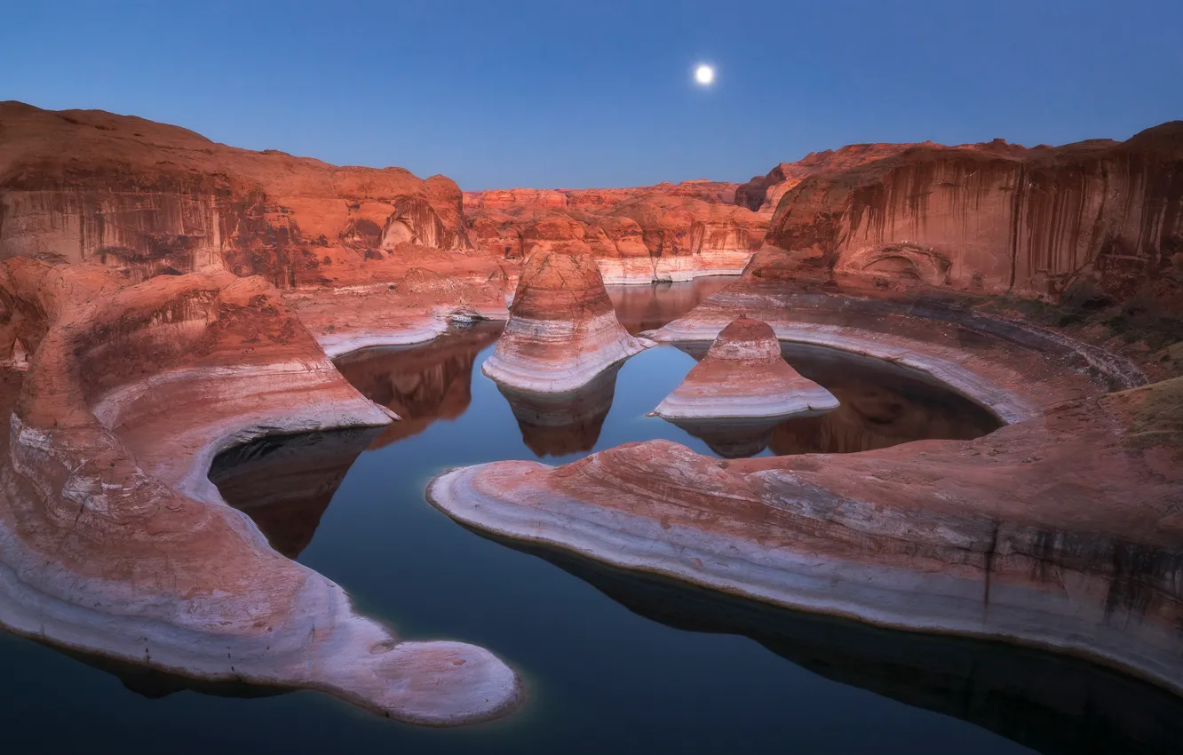 Photo wallpaper moonrise, Utah, reflections, Lake Powell