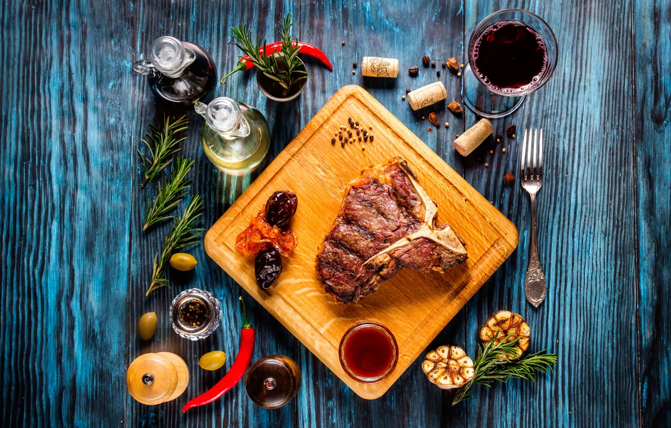 Photo wallpaper glass, wine, Board, glass, meat, tube, pepper, plug