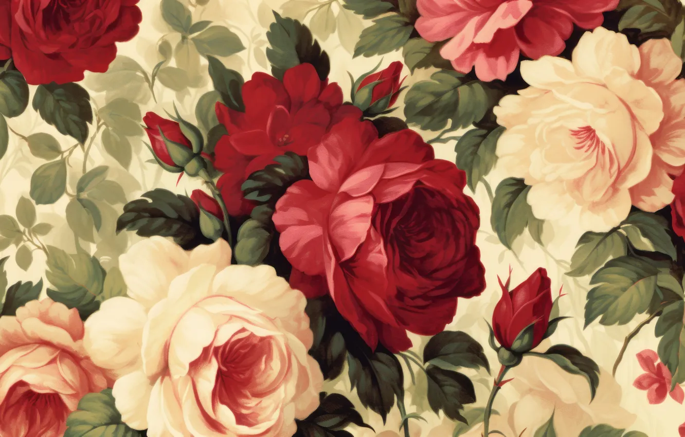 Photo wallpaper flowers, red, birthday, holiday, roses, bouquet, texture, cream