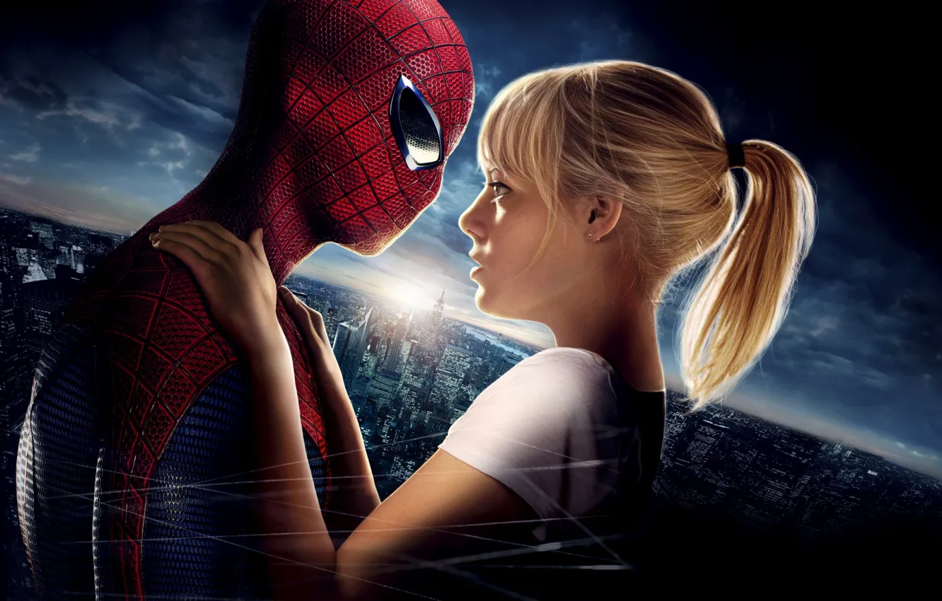 Photo wallpaper fiction, adventure, action, Andrew Garfield, Emma Stone, The amazing spider-Man