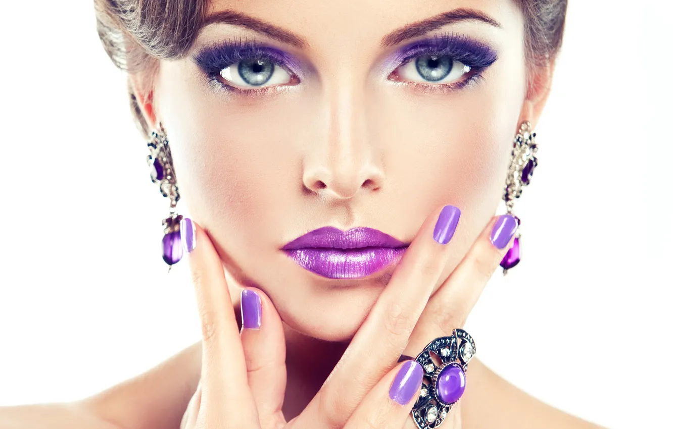 Photo wallpaper girl, makeup, manicure, purple, makeup