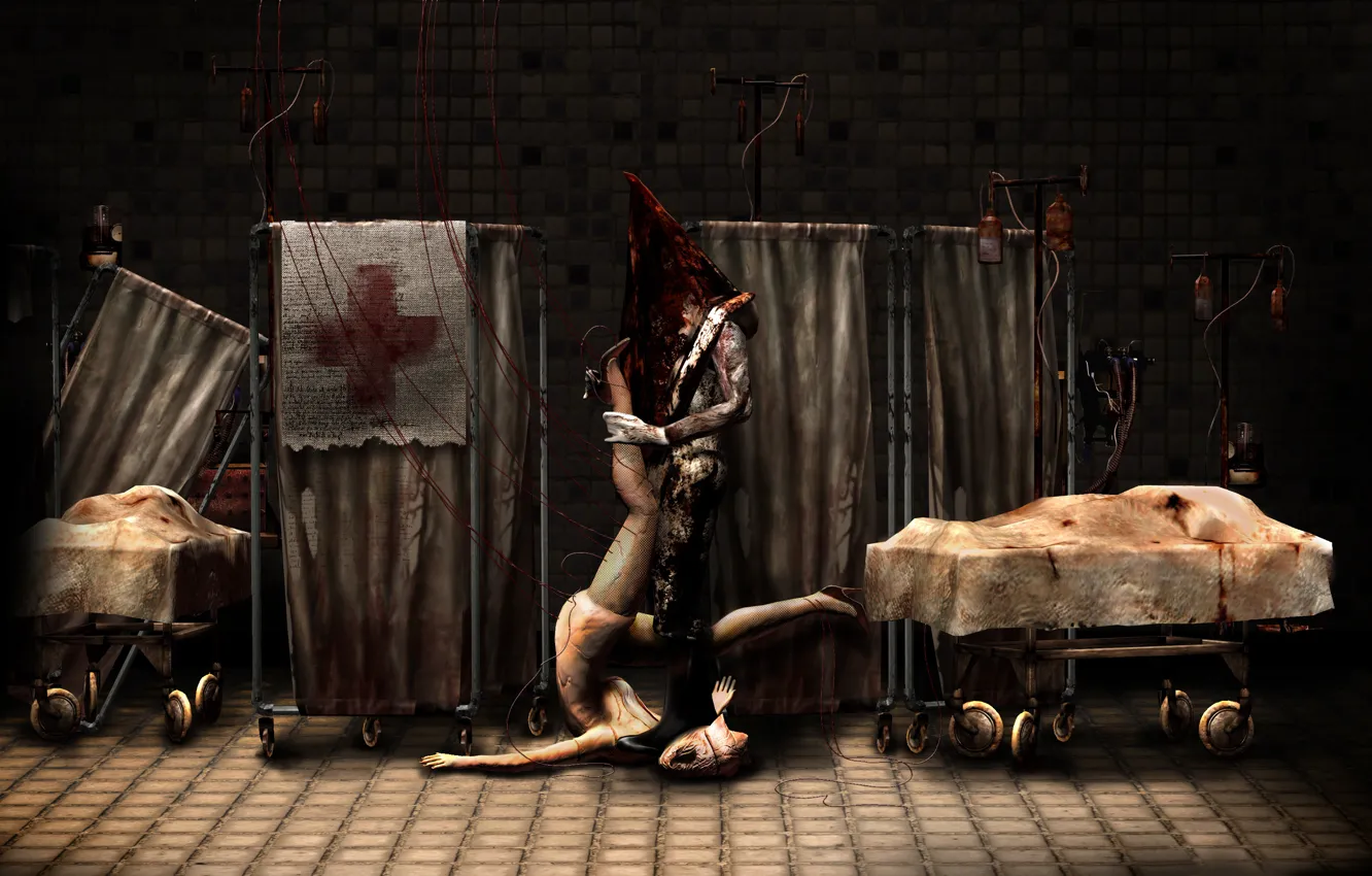 Photo wallpaper background, tile, tile, monsters, hospital, nurse, Silent Hill, Pyramid Head