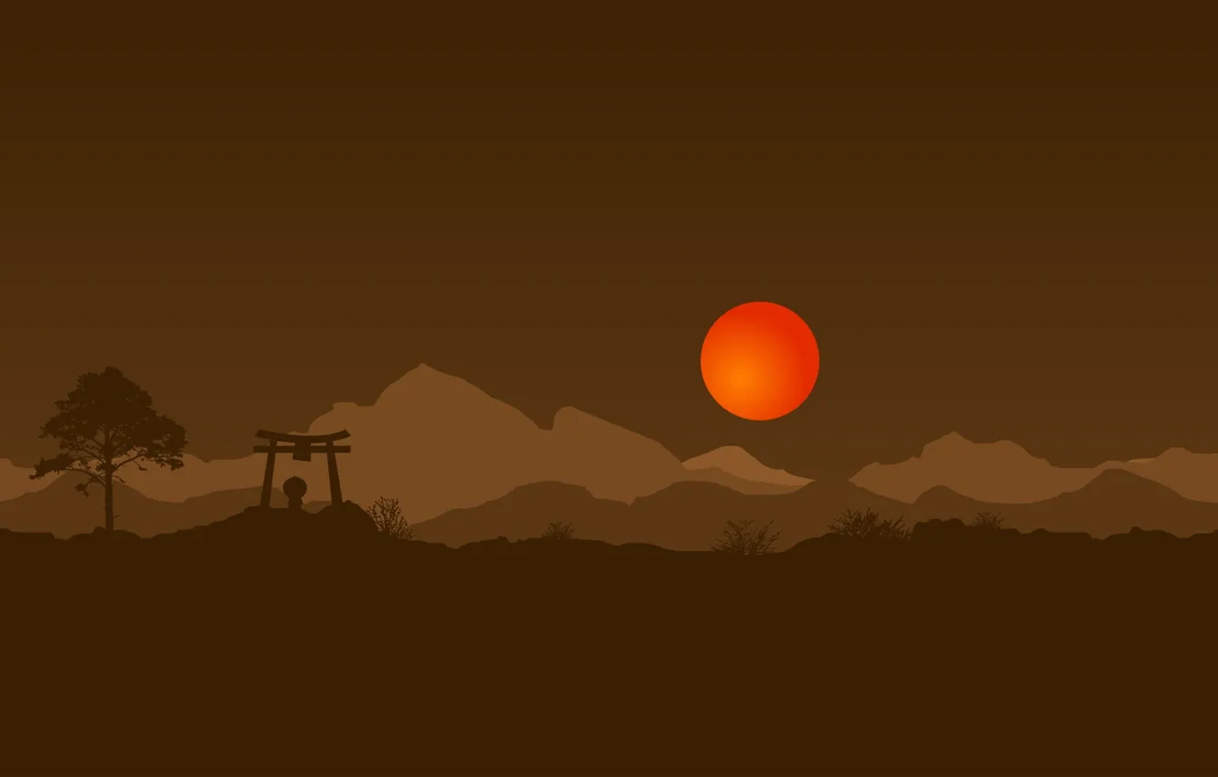 Photo wallpaper the sun, gate, Japan