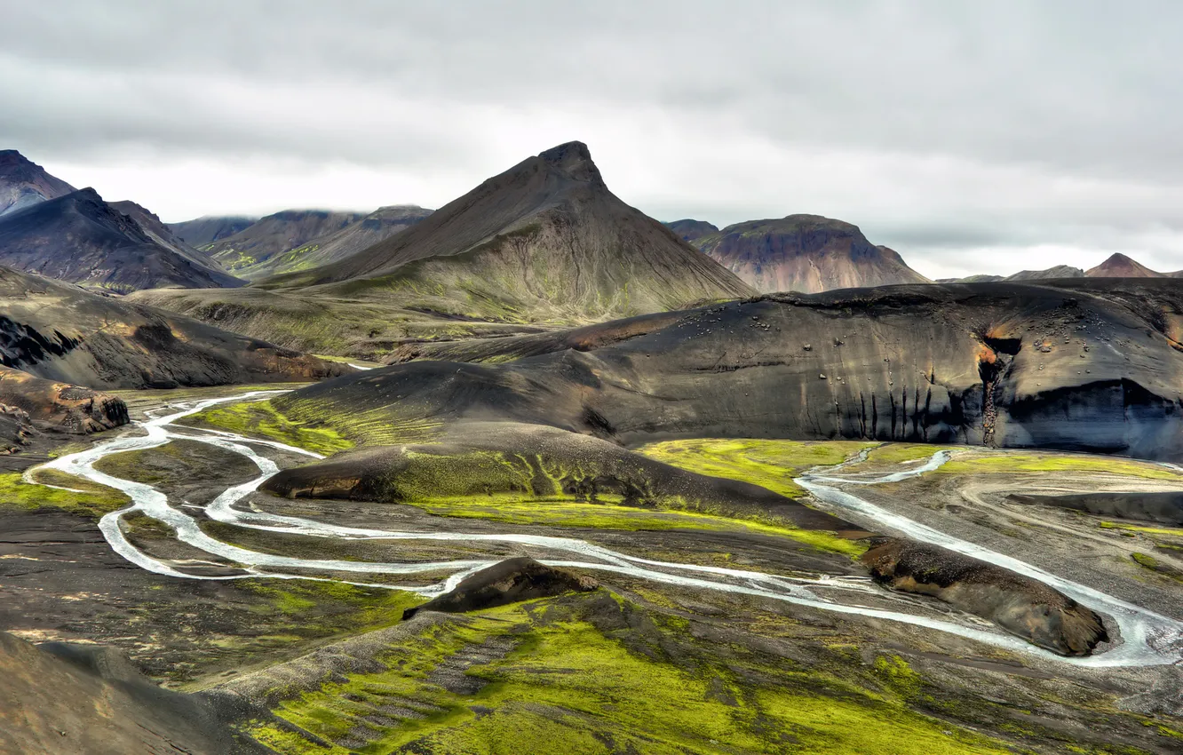 Photo wallpaper river, hills, Iceland, Creation Knows No Boundaries