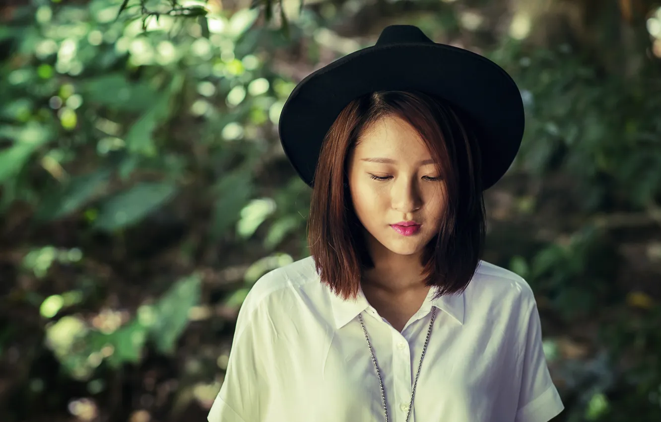 Photo wallpaper girl, hat, Asian