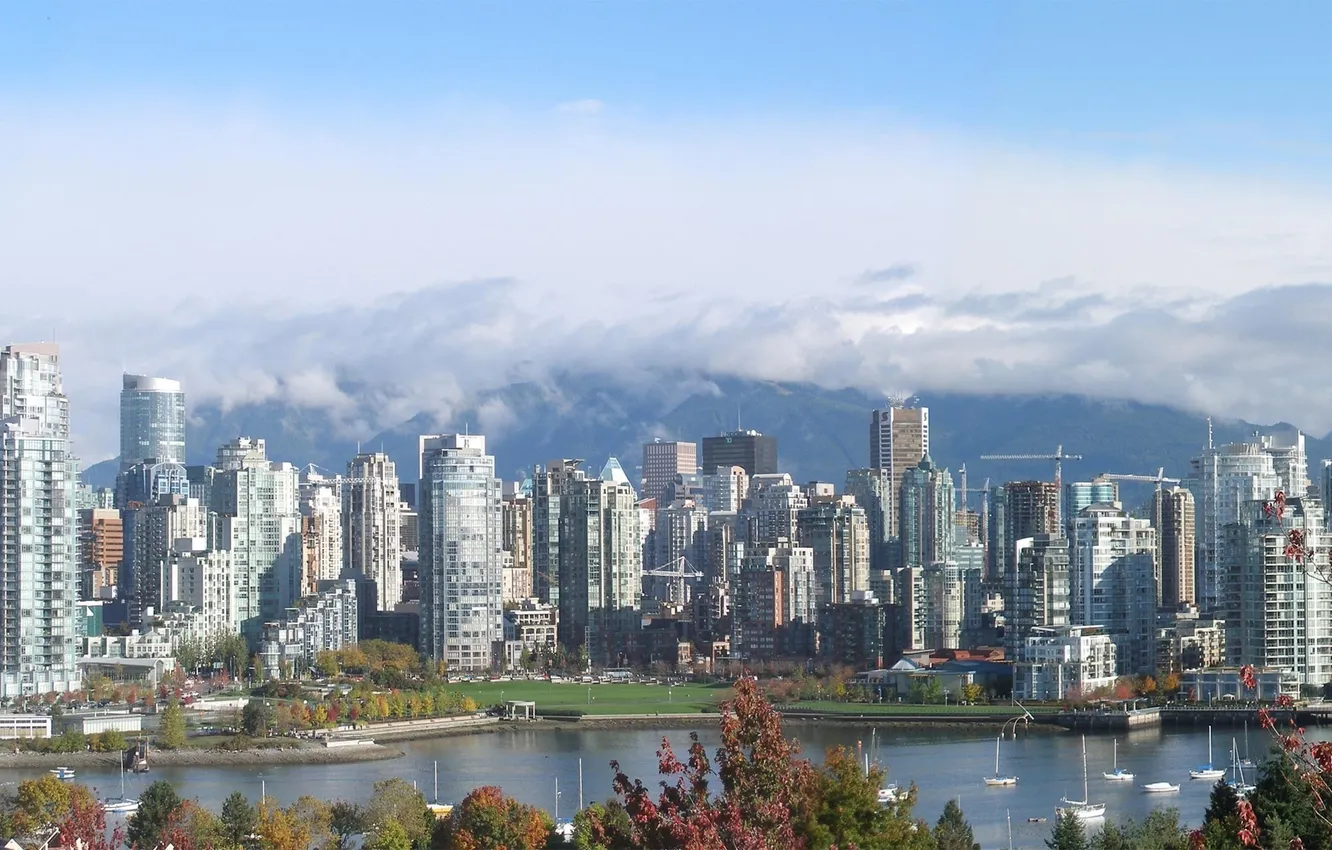 Photo wallpaper mountains, the city, river, view