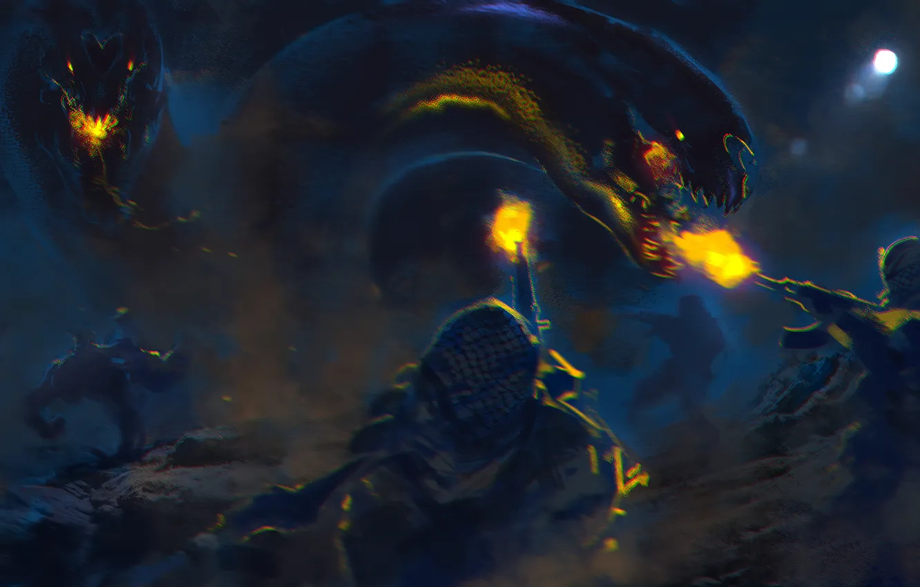 Photo wallpaper night, desert, people, monster, ambush, mercenary