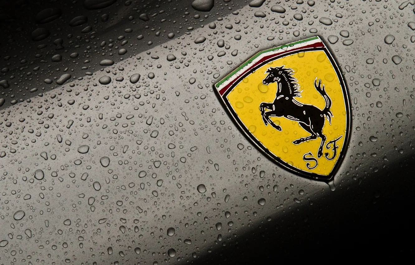 Photo wallpaper drops, macro, background, logo, cars, emblem, ferrari, coat of arms