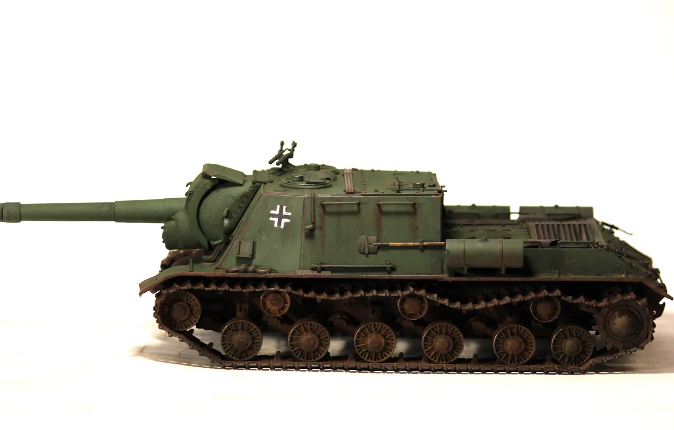 Photo wallpaper toy, installation, ISU-152, model, self-propelled artillery, heavy, troops, German