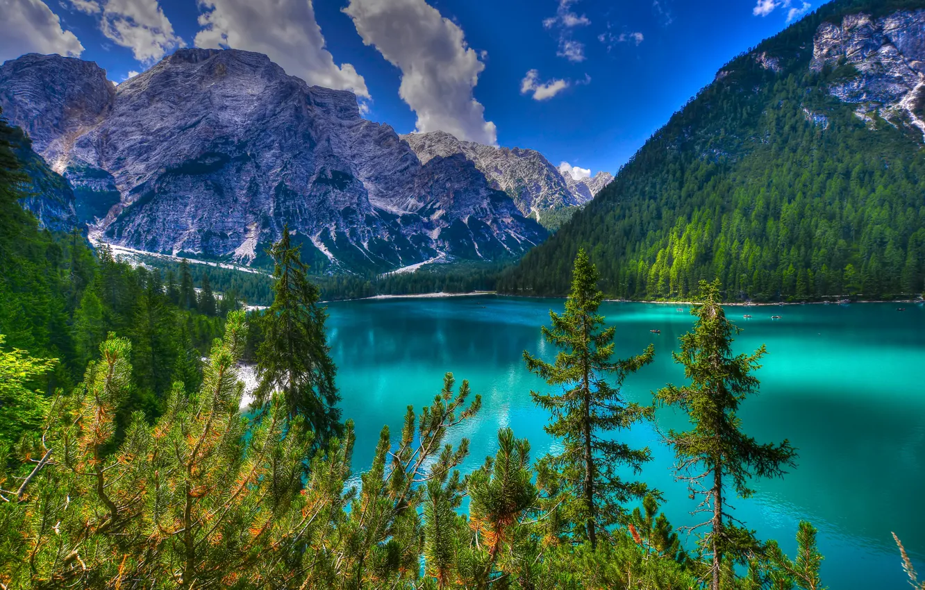 Photo wallpaper forest, clouds, trees, landscape, mountains, nature, lake, Italy