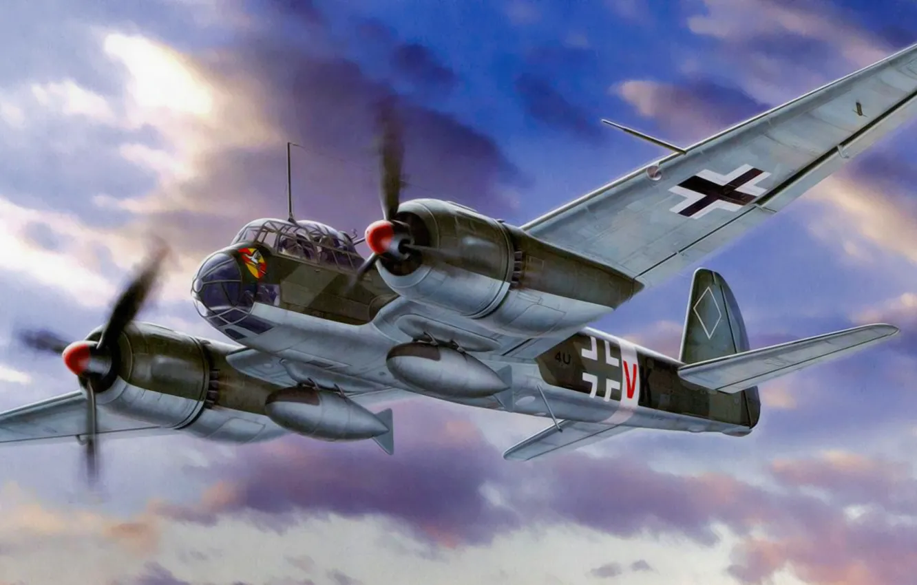 Photo wallpaper war, art, painting, aviation, ww2, german airplane, Junker Ju 88T-1 &quot;distance education group, 123&quot;