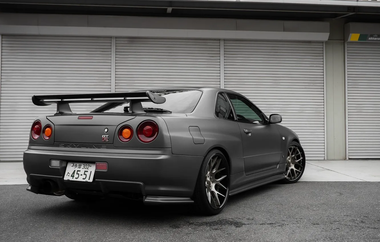 Photo wallpaper Nissan, Nissan, Skyline, Godzilla, R34, Skyline, Wheels