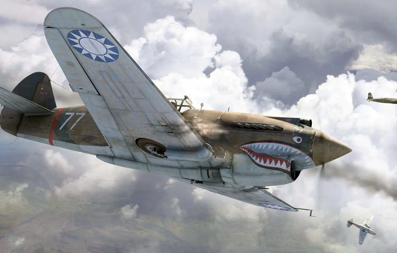 Photo wallpaper art, American fighter, roen911, Curtiss-Wright Corporation, Fighter air group, American Volunteer Group, Flying Tigers, Republic …