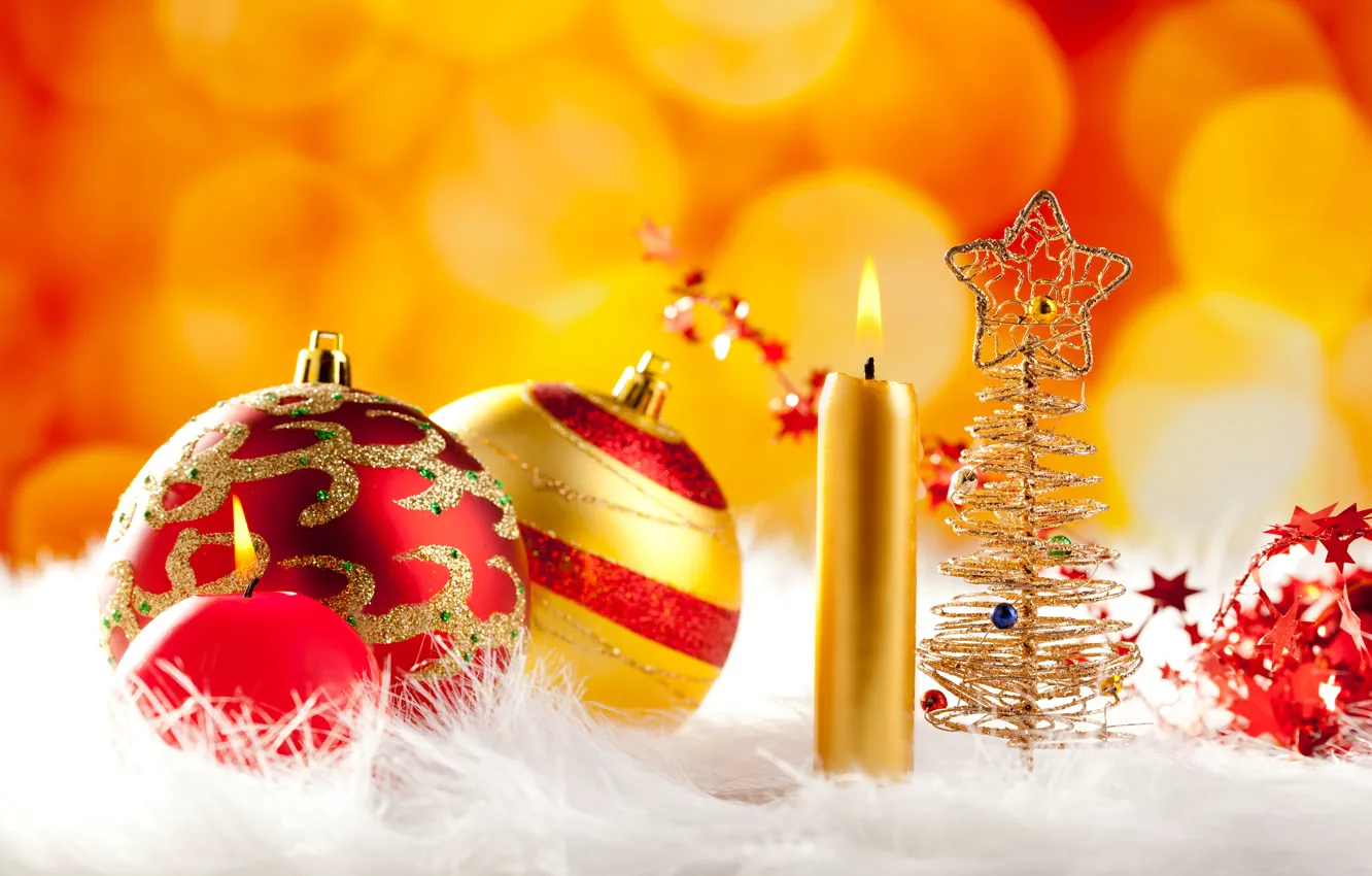 Photo wallpaper balls, holiday, new year, candles, Christmas