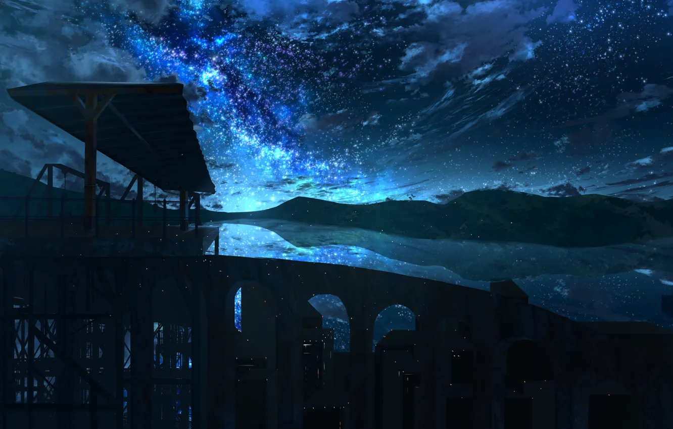 Photo wallpaper sea, the sky, night, structure
