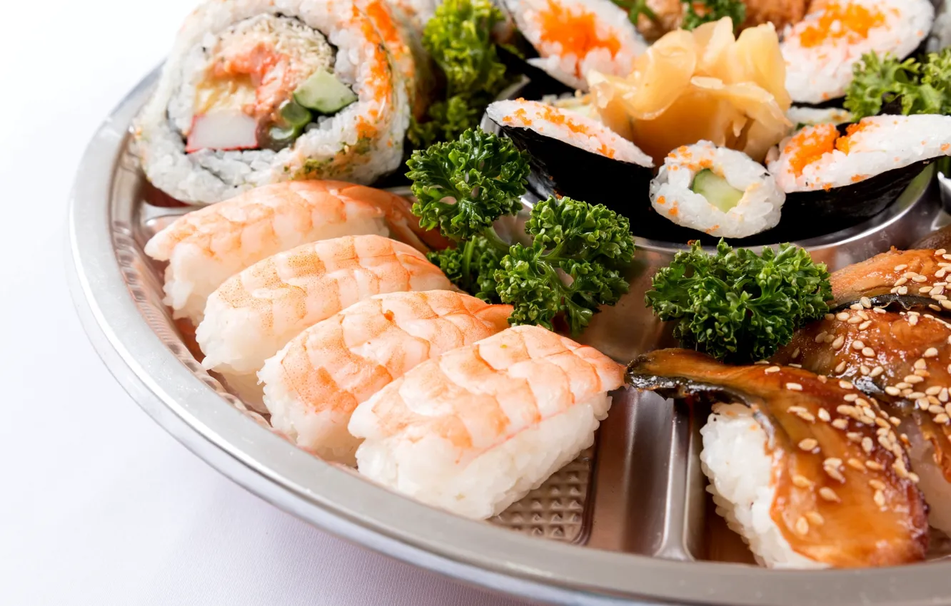 Photo wallpaper figure, sushi, rolls, seafood, nori