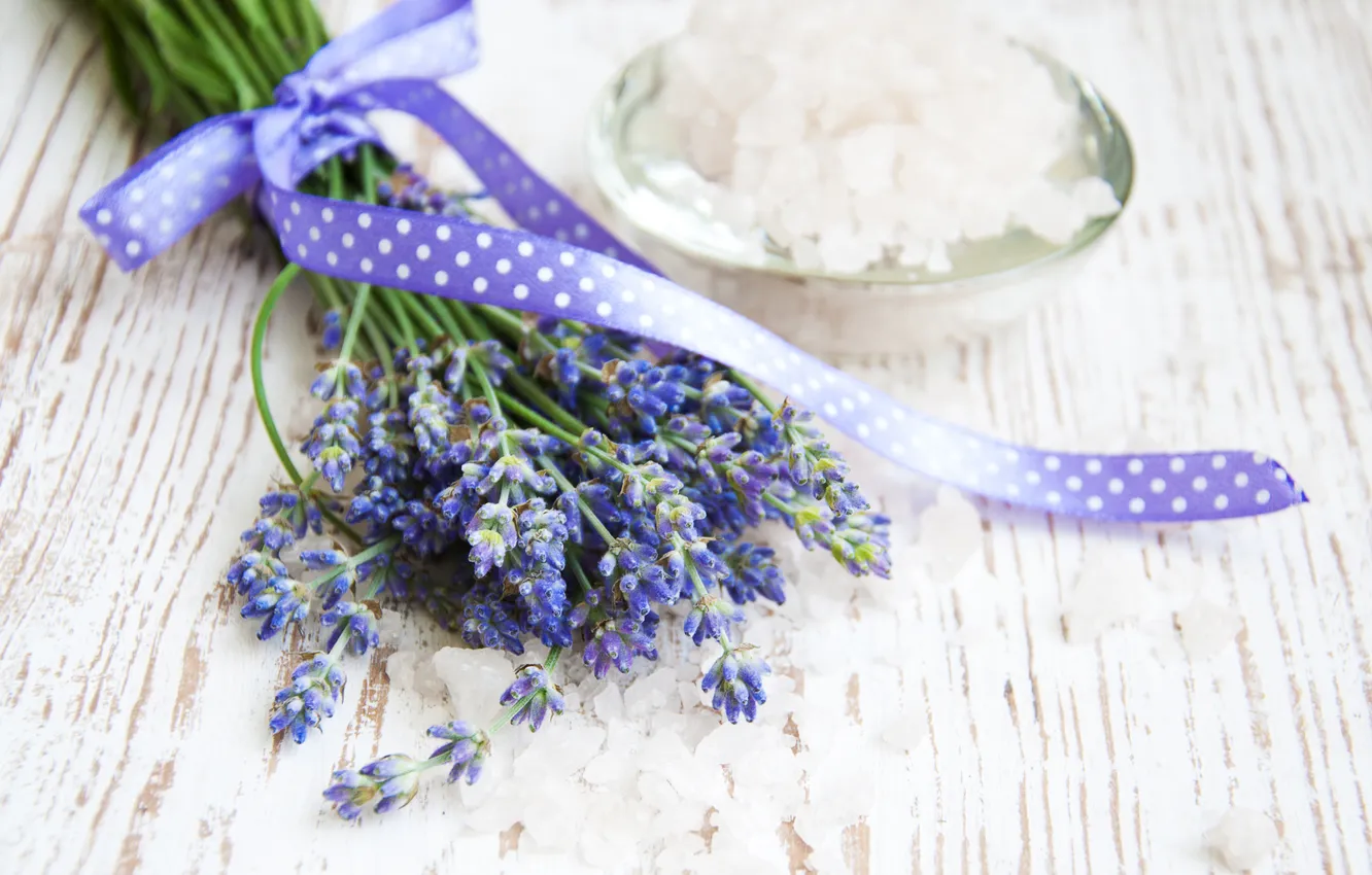 Photo wallpaper flowers, tape, bow, lavender