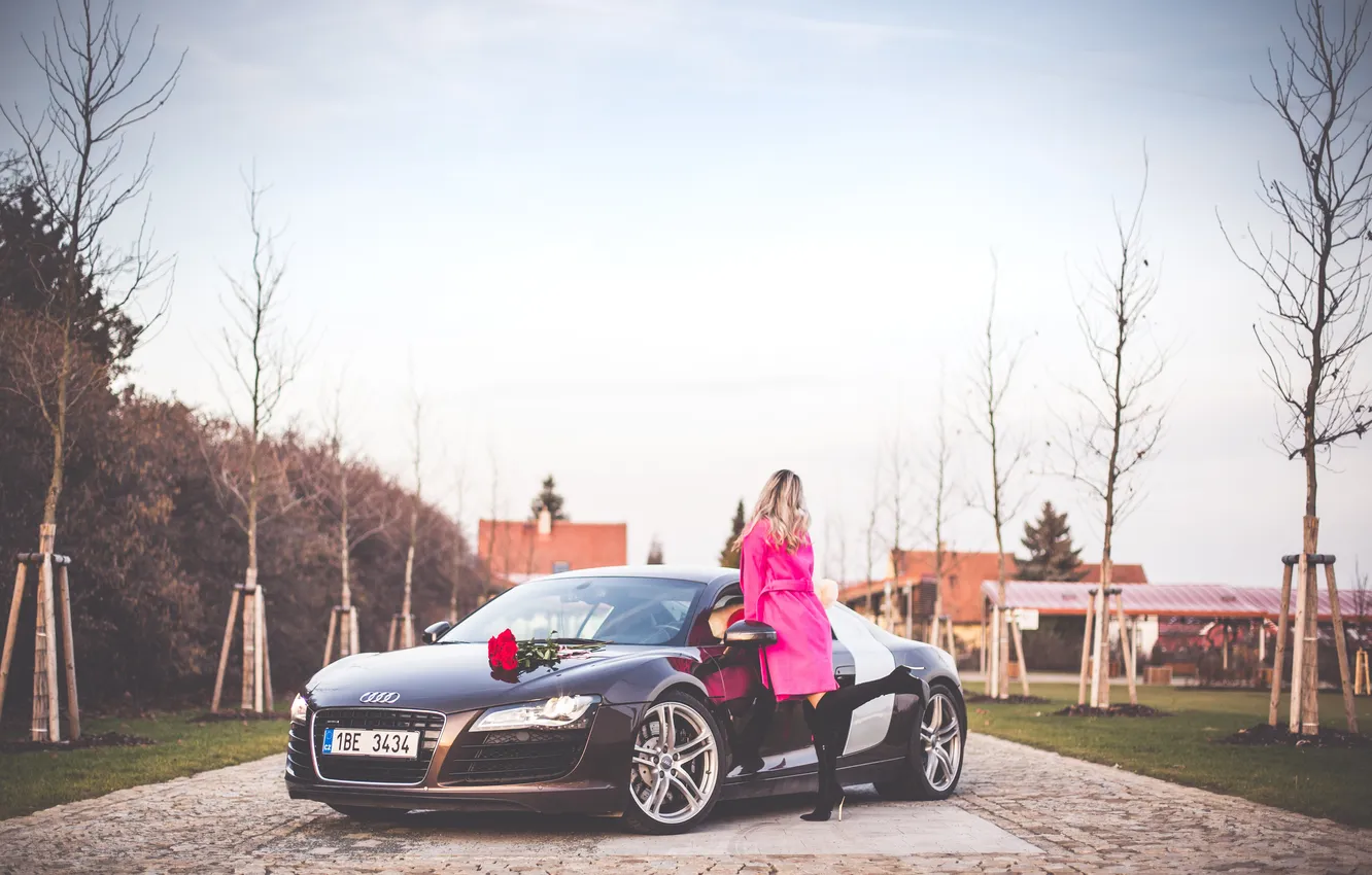 Wallpaper girl, Audi, pink, blonde, car, coat for mobile and desktop ...