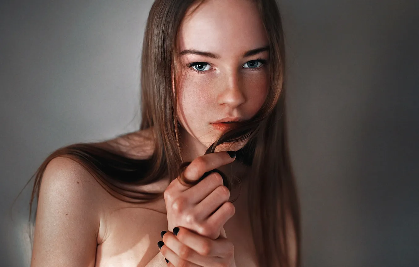 Photo wallpaper look, girl, face, sweetheart, freckles, Michelle, brown hair, the beauty