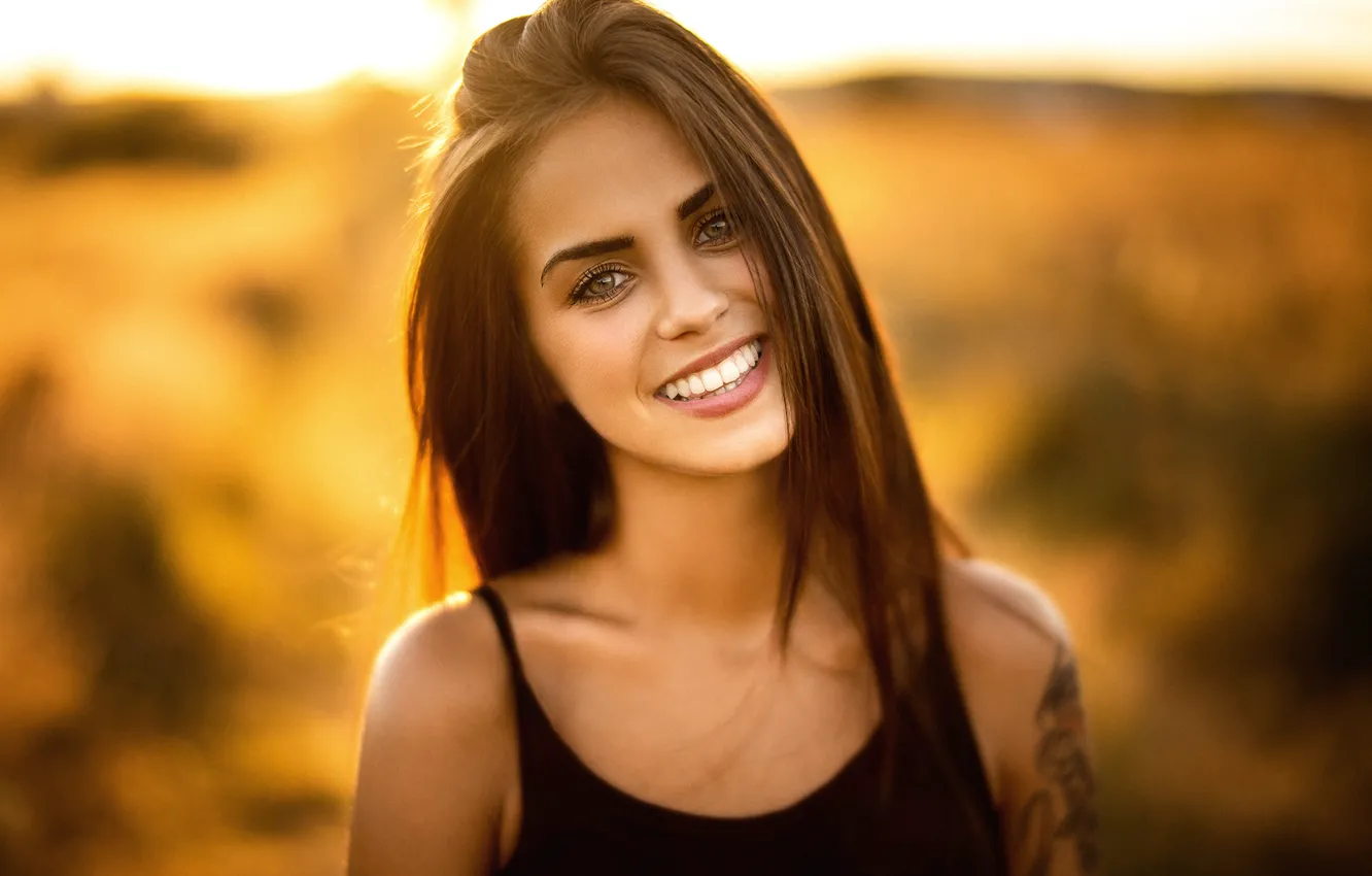 Photo wallpaper girl, joy, face, model, portrait, laughter, teeth, makeup