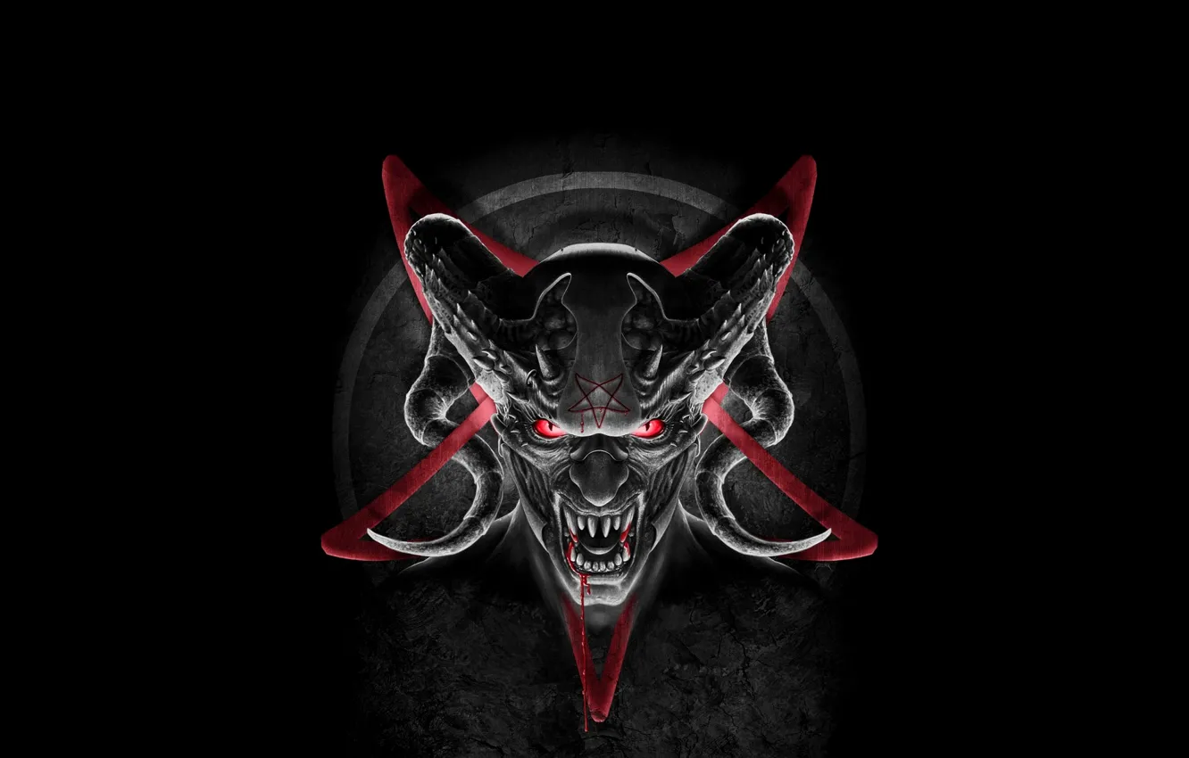 Photo wallpaper blood, star, the demon, fangs, horns, the devil, Satan, pentagrama