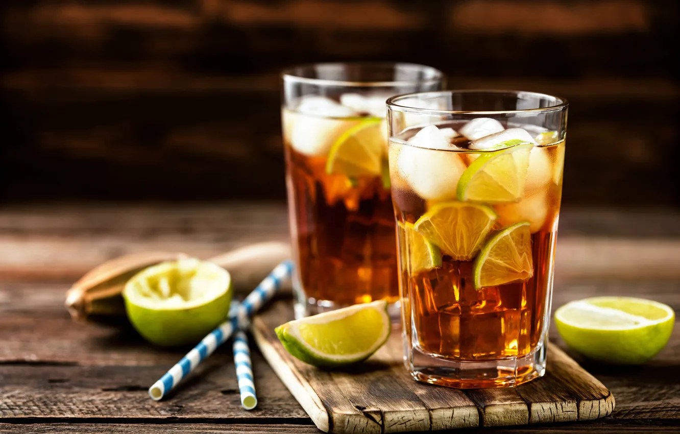 Photo wallpaper ice, glass, cocktail, lime