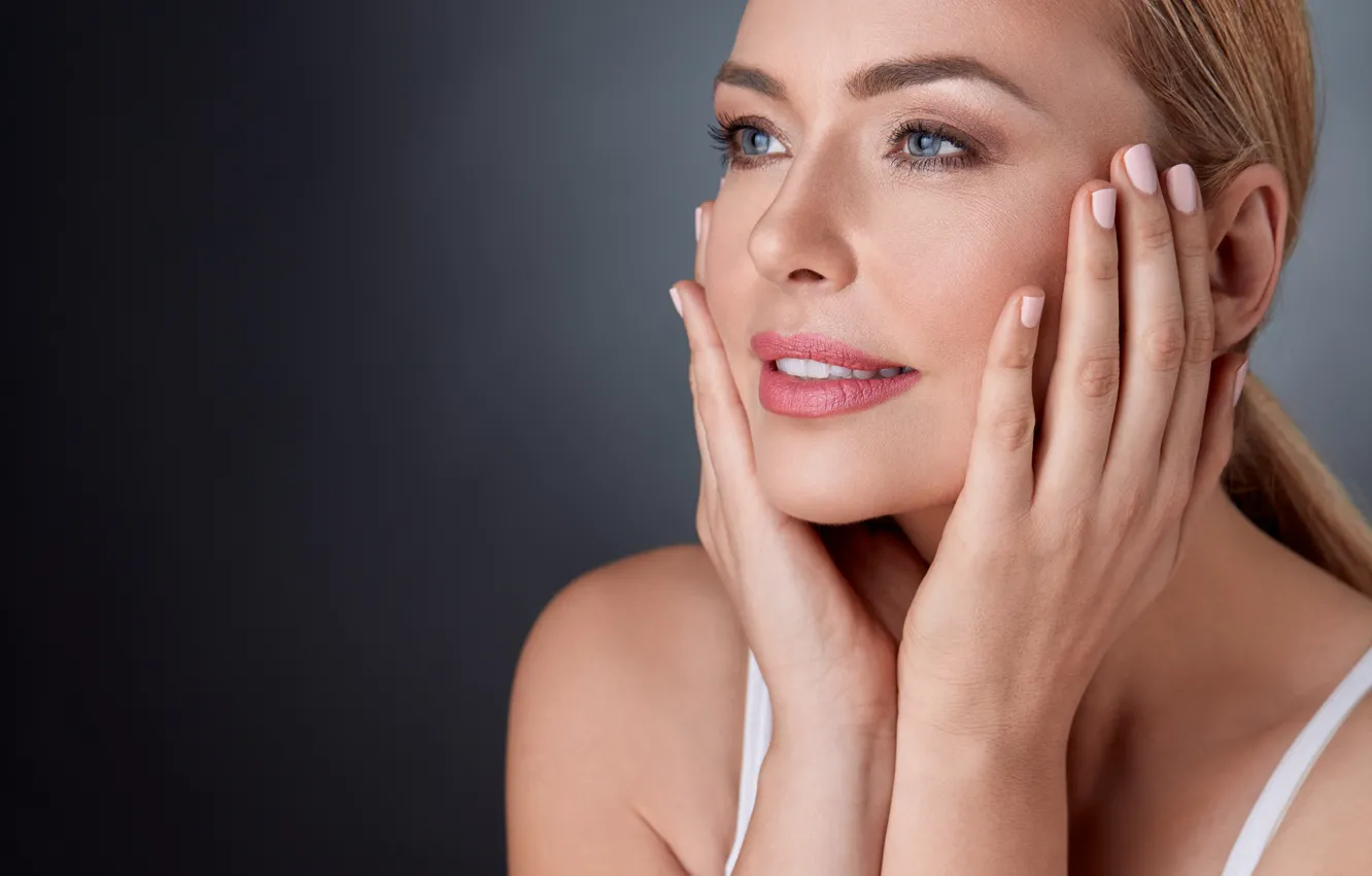 Photo wallpaper care, blue eyes, skin