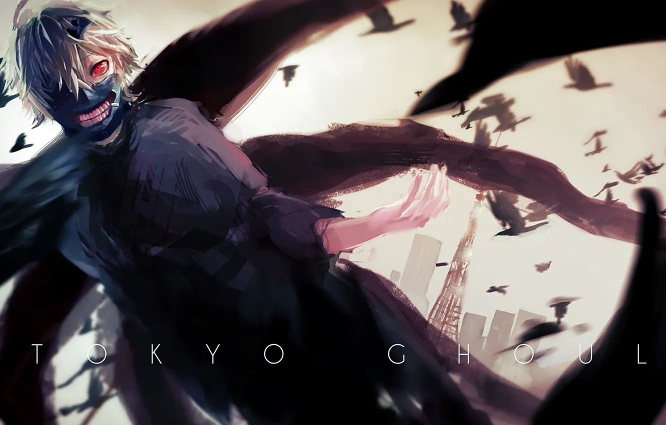 Photo wallpaper anime, mask, white hair, anime, red eye, Tokyo Ghoul, Ken Kanek, Tokyo Ghoul