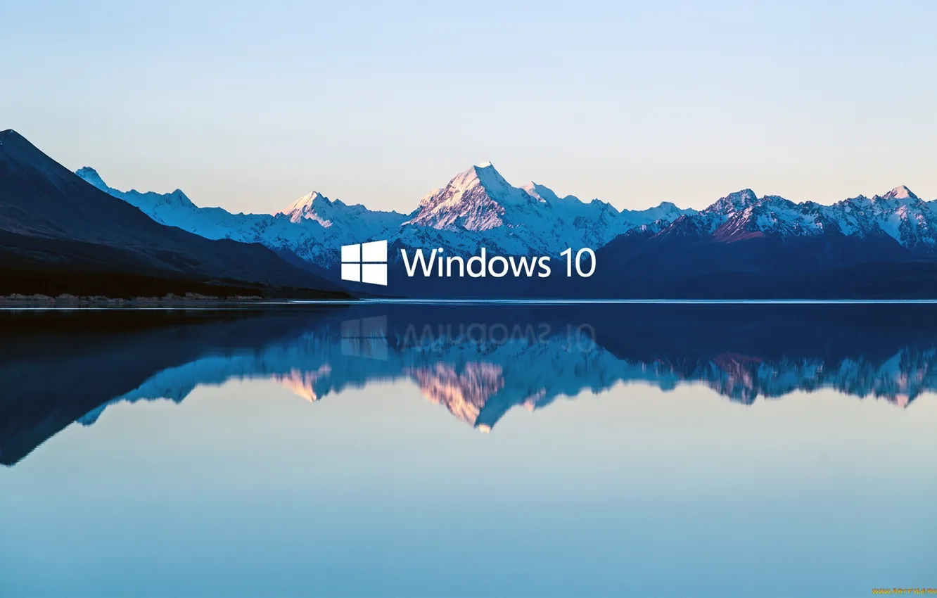 Photo wallpaper Mountains, Lake, Snow, Windows 10, The reflection