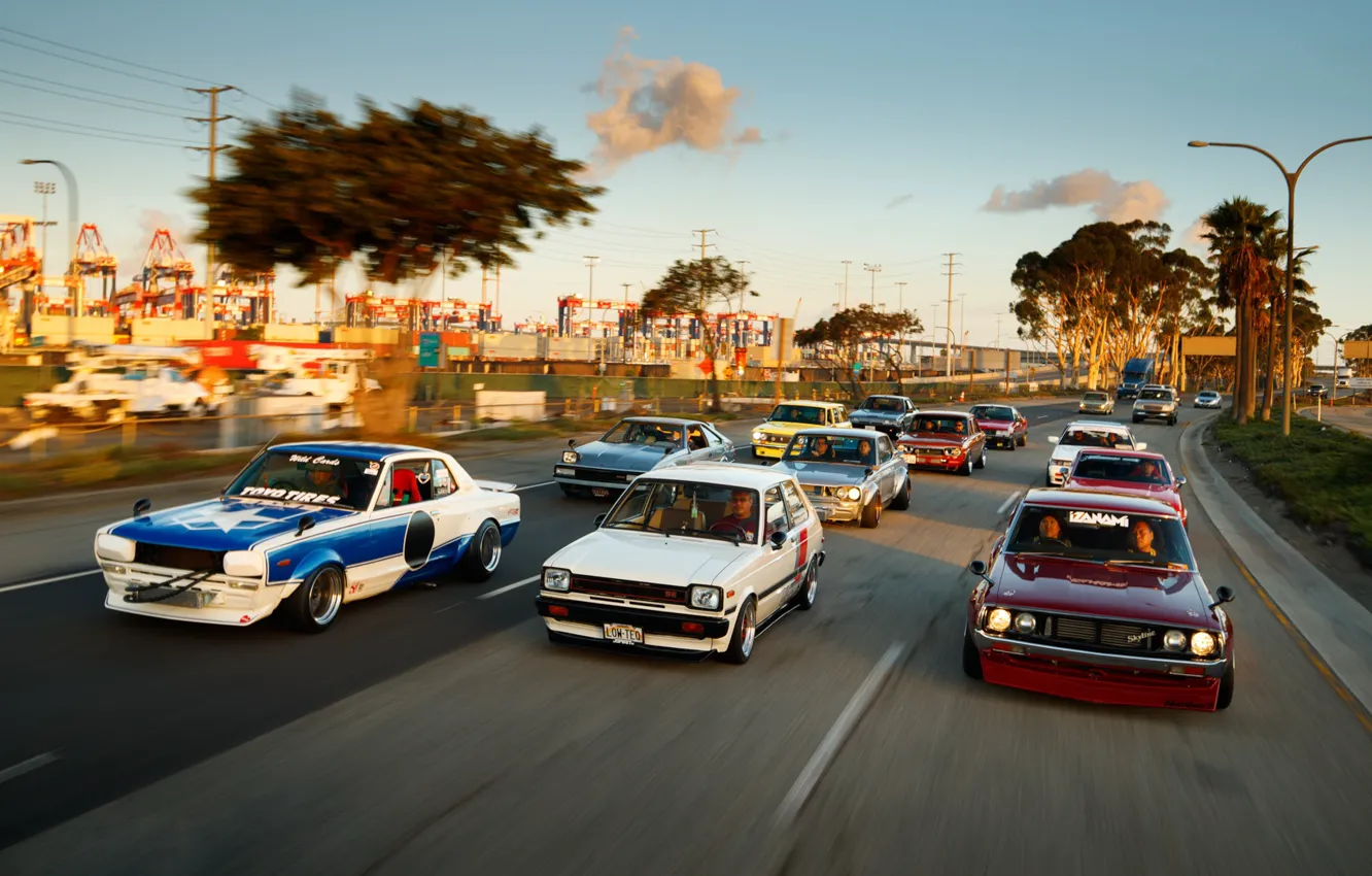 Photo wallpaper road, machine, auto, lights, Nissan, Toyota, car, 2000
