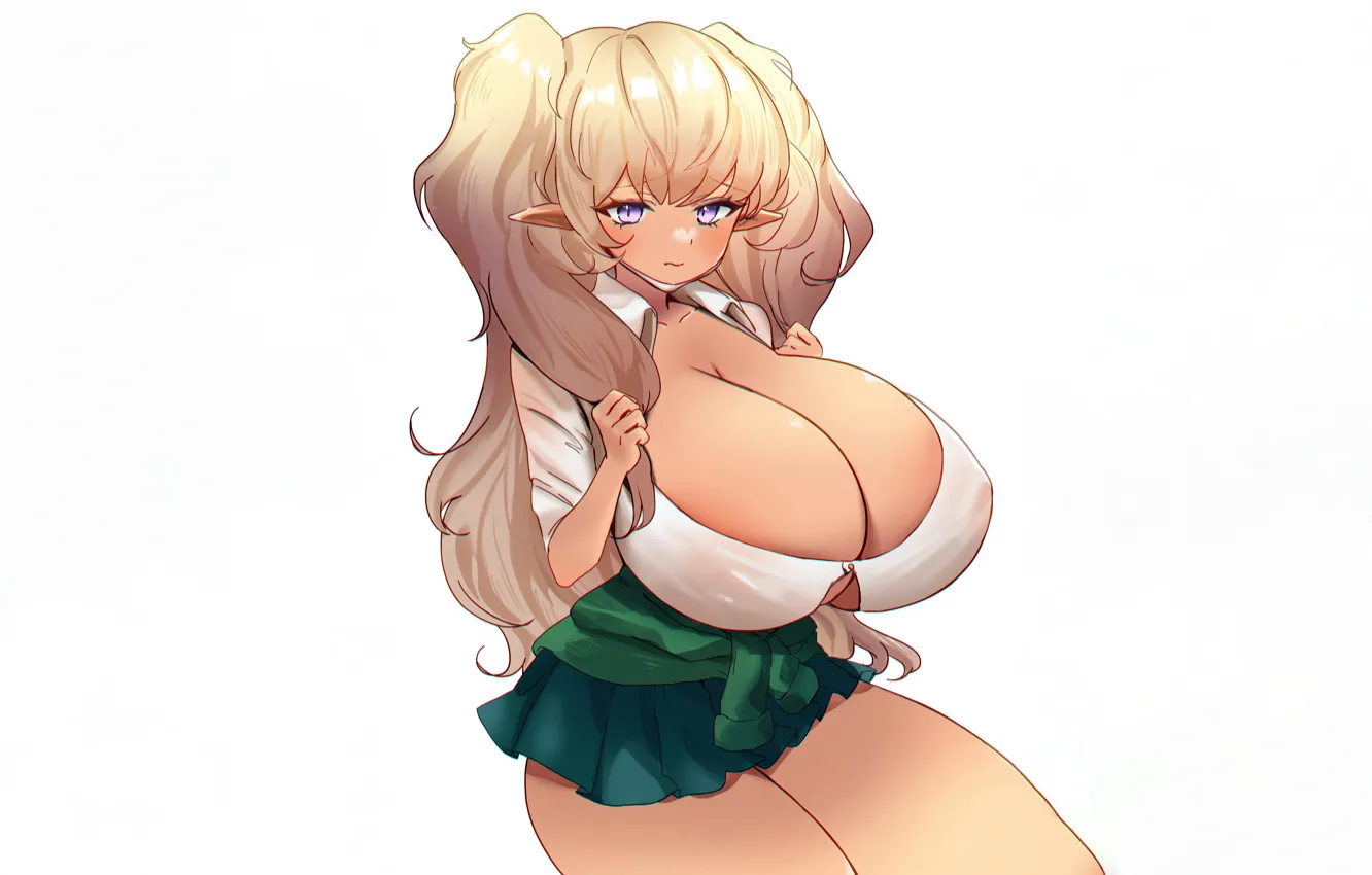 Photo wallpaper girl, sexy, cleavage, long hair, boobs, anime, beautiful, purple eyes