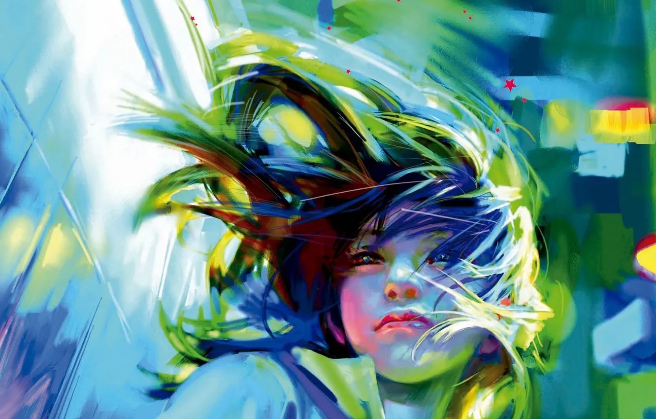 Photo wallpaper girl, face, the wind, hair, art, benjamin, Zhang Bin