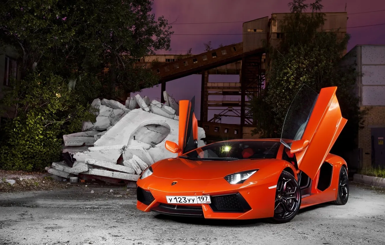 Photo wallpaper orange, Lamborghini, orange, aventador, Lamborghini LP700-4 Aventador
