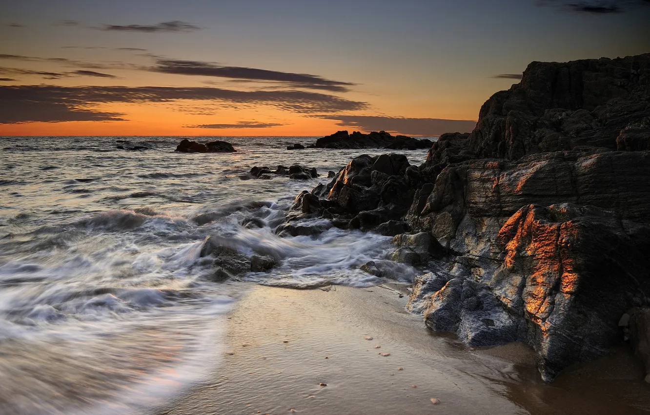 Photo wallpaper sea, landscape, sunset, rocks