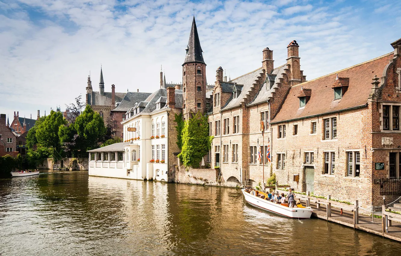 Photo wallpaper boat, home, channel, Belgium, Bruges
