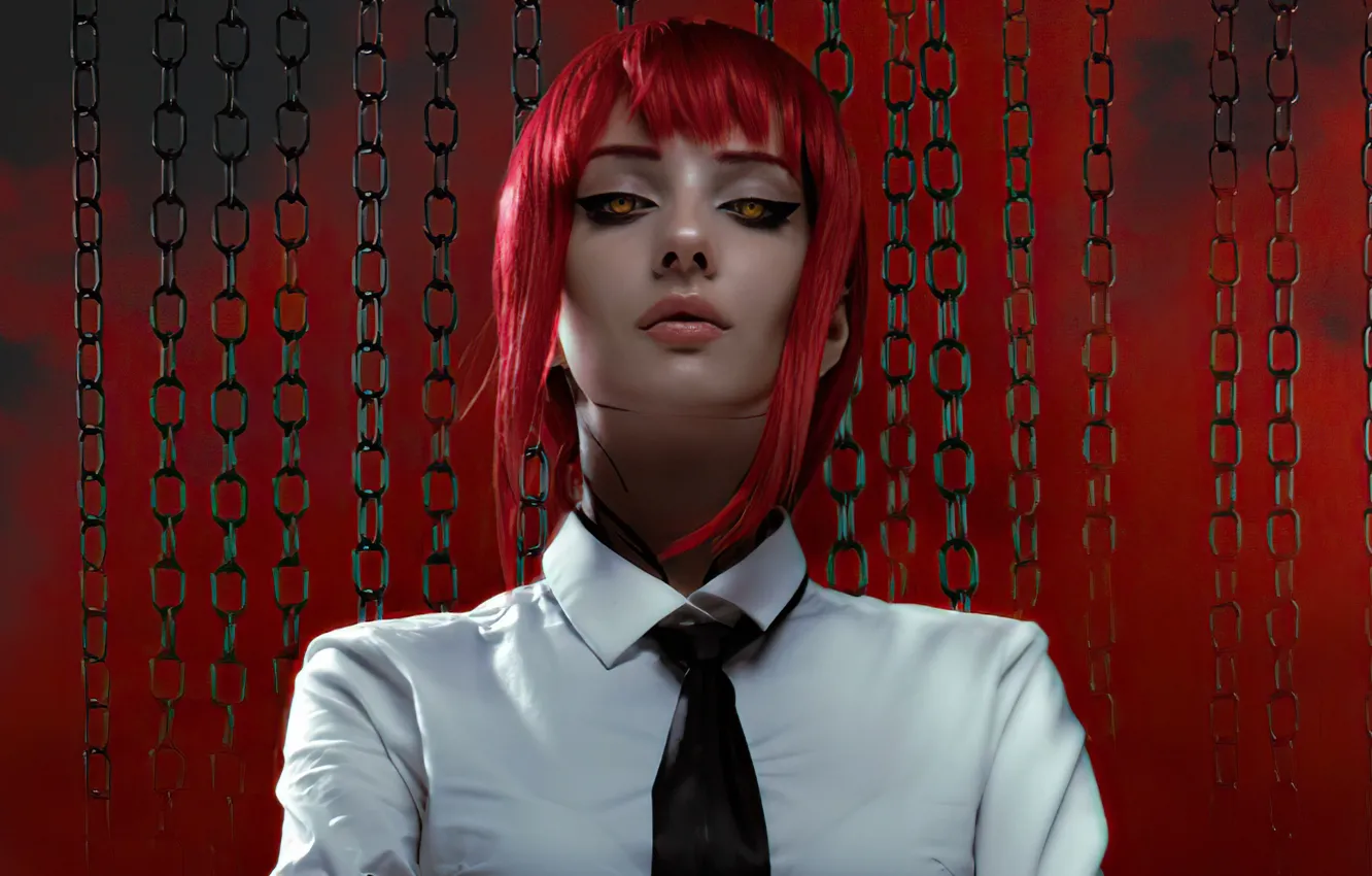 Photo wallpaper girl, tie, girl, shirt, cosplay, cosplay, red hair, xenon
