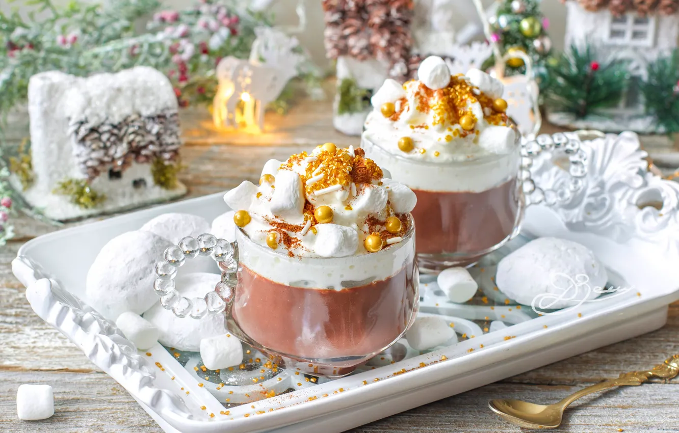 Photo wallpaper decoration, chocolate, dessert, marshmallows, marshmallows